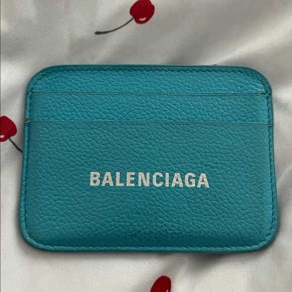 Balenciaga Teal Leather Card Holder - Picture 1 of 3